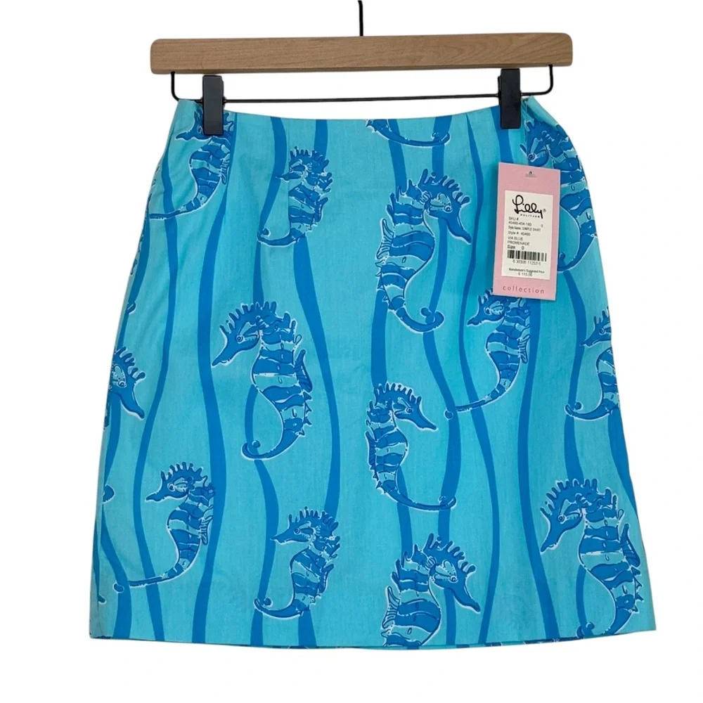Lilly Pulitzer Skirt Vintage Seahorse White Label Promenade Aqua Blue SZ 0 - Picture 2 of 16